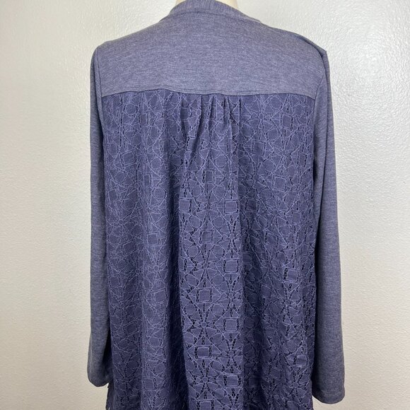 LOGO Lounge by Lori Goldstein Blue Zip Front Cardigan with Lace Back Size 1X - Picture 5 of 10